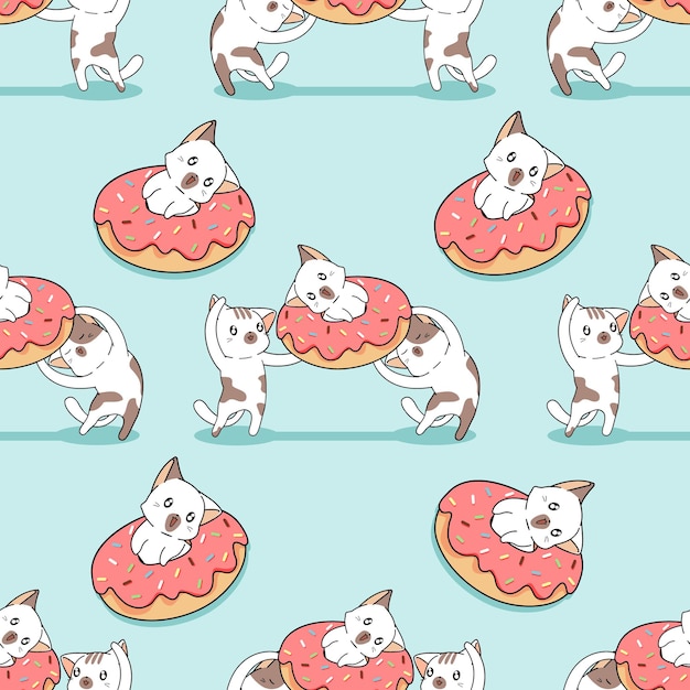 Gatos sem costura e padrão de donut