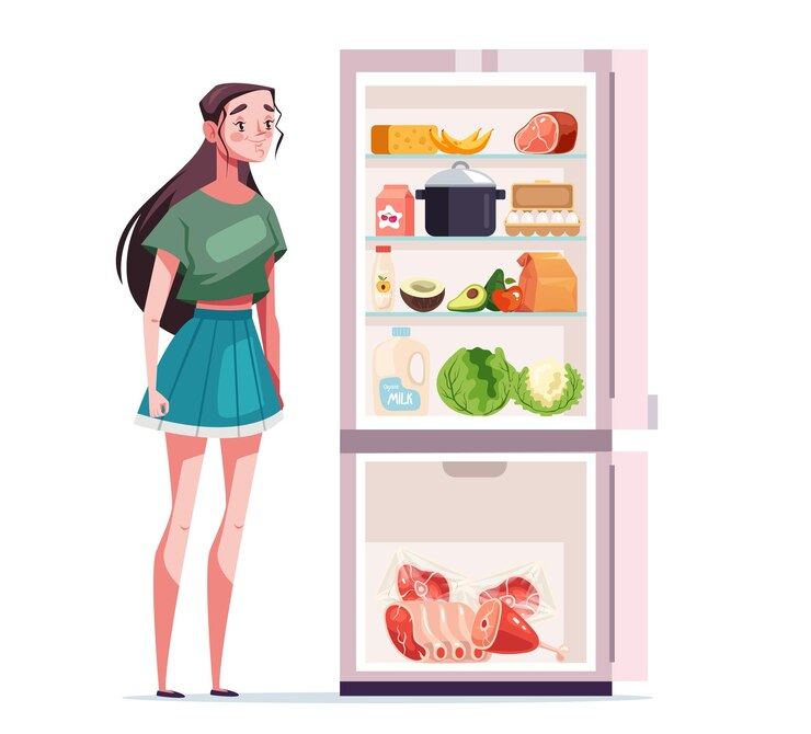 Vetor geladeira cheia de comida fechada e aberta ilustração de elemento de design gráfico conjunto isolado