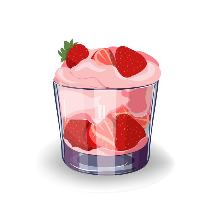 Vetor gelado com morangos em uma ilustração vetorial de tigela de vidro em um fundo isolado