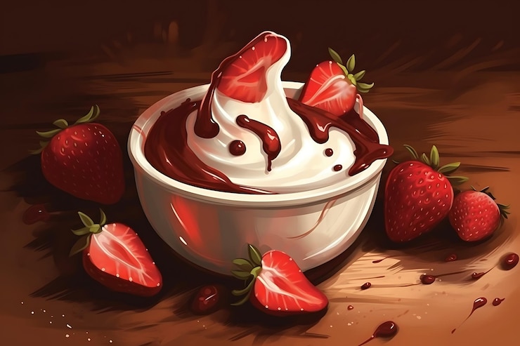 Vetor gelado em um copo de waffle em cima de um morango regado com gráficos vetoriais 3d