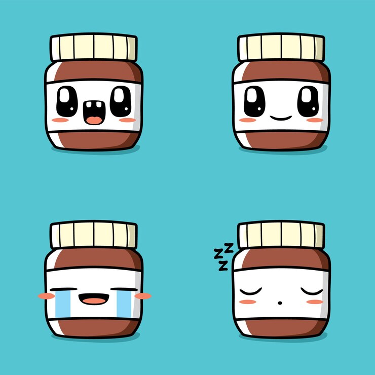 Vetor geleia de chocolate vetorial com várias expressões no estilo kawaii