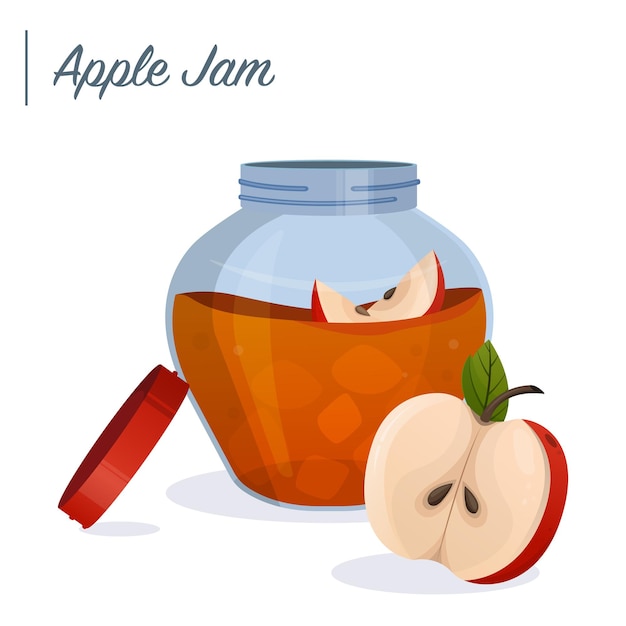 Geléia de maçã em pote apple confiture ilustração vetorial de comida em estilo simples de desenho animado vector illustrati