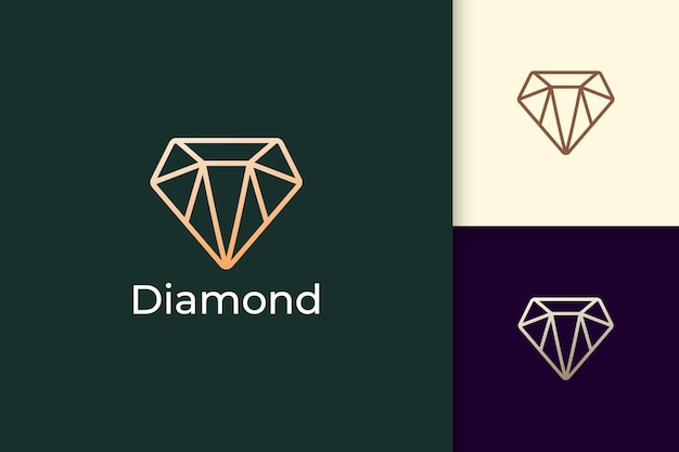 Gema de luxo ou logotipo de joia em forma de diamante com cor dourada