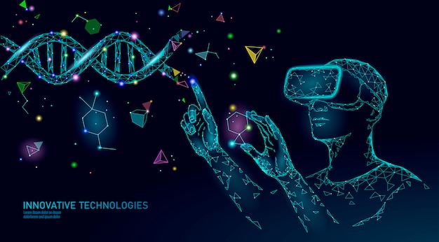 Gene de biologia ciência modificando o conceito. óculos de realidade virtual de projeção holográfica de fone de ouvido vr.