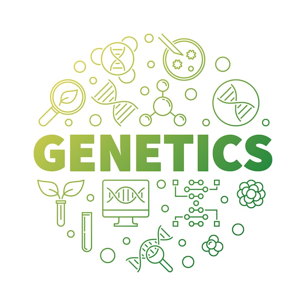Genética vector rodada ilustração de contorno verde de biologia