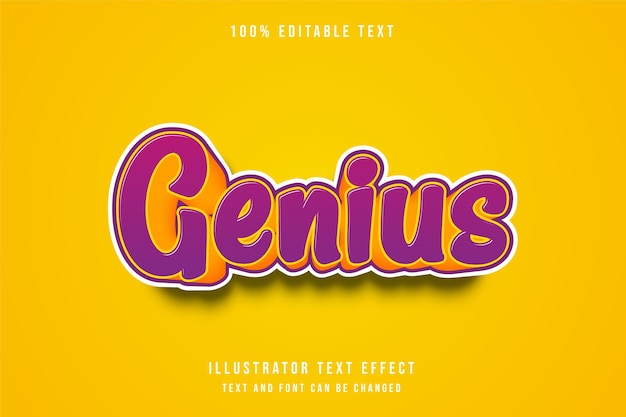 Genius, efeito de texto editável em 3d estilo cômico gradação roxo amarelo
