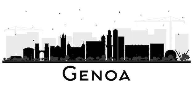 Gênova itália city skyline com edifícios pretos isolados no branco. ilustração vetorial. viagem de negócios e conceito de turismo com arquitetura moderna. paisagem urbana de gênova com pontos turísticos.