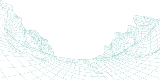 Vetor geologia terrain, abstract 3d wire-frame landscape. estilo do projeto. renderização vetorial do modelo 3d.