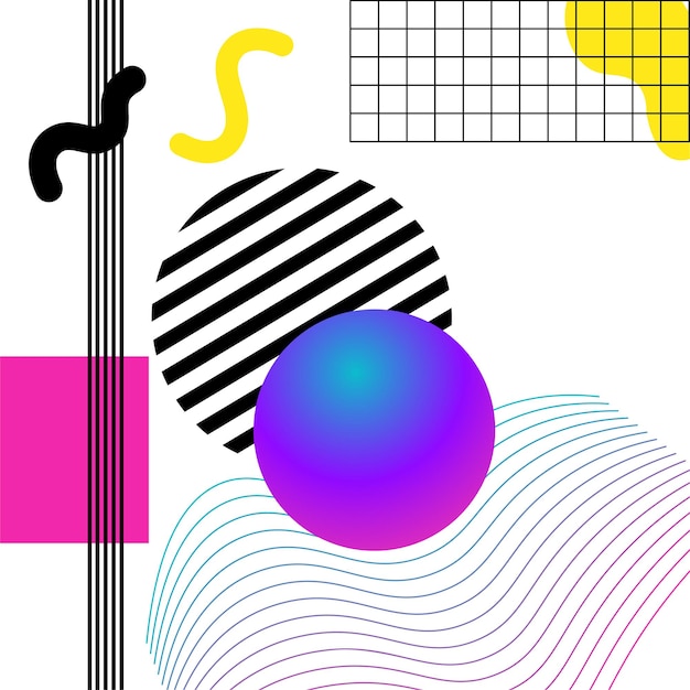 Geometria 3d vibrante e colagem abstrata de linhas. Desenho vetorial para mídia social e conteúdo visual, web e UI design, pôsteres e colagem de arte, branding.