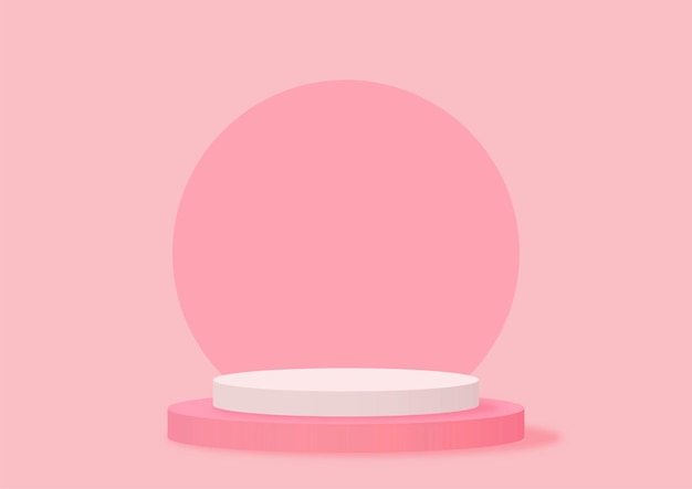 geometria abstrata forma pódio, apresentação de estande de produtos rosa pastel com estilo mínimo.