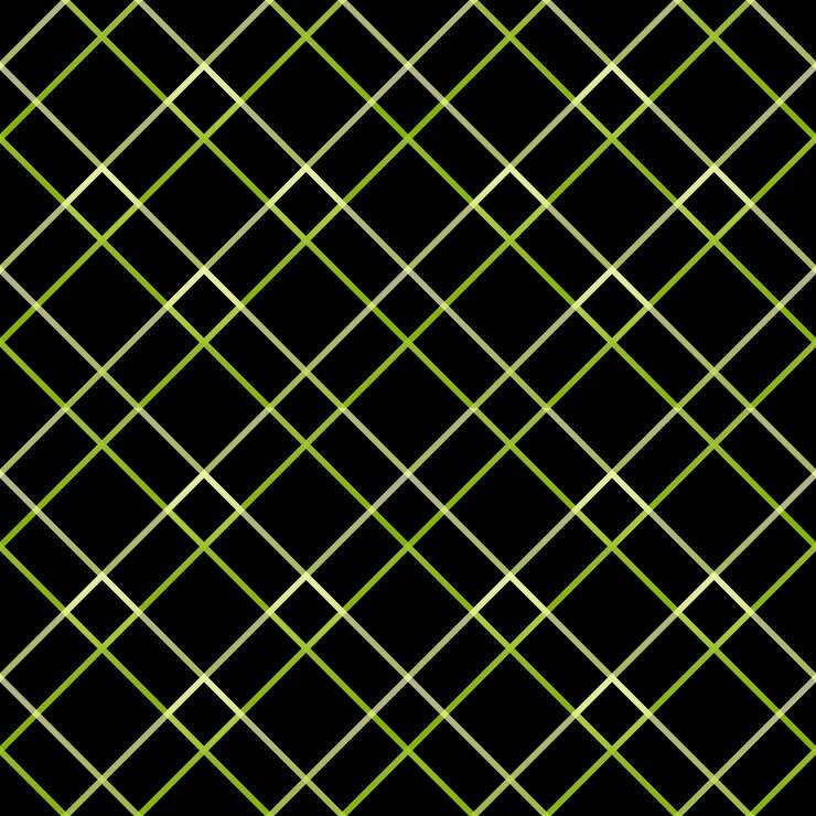 Vetor geometria padrão sem costura ornamento a xadrez verde amarelo mosaico de néon quadrados brilhantes em preto