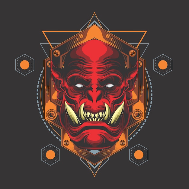 Geometria sagrada de cabeça de demônio vermelho