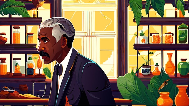 George Washington Carver examinando espécimes botânicos