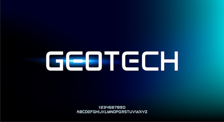 Vetor geotech, uma fonte abstrata futurista alfabeto com tema de tecnologia. design de tipografia minimalista moderno premium