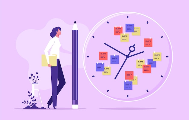 Vetor gerencie seu conceito de tempo, planejamento e gerenciamento de tempo. planejamento do trabalho e organização do tempo