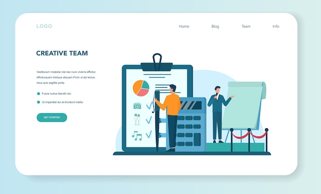 Gerente de eventos ou banner da web de serviço ou página inicial. celebração ou organização de reuniões. planejamento de pr empresa para negócios. profissão criativa moderna.