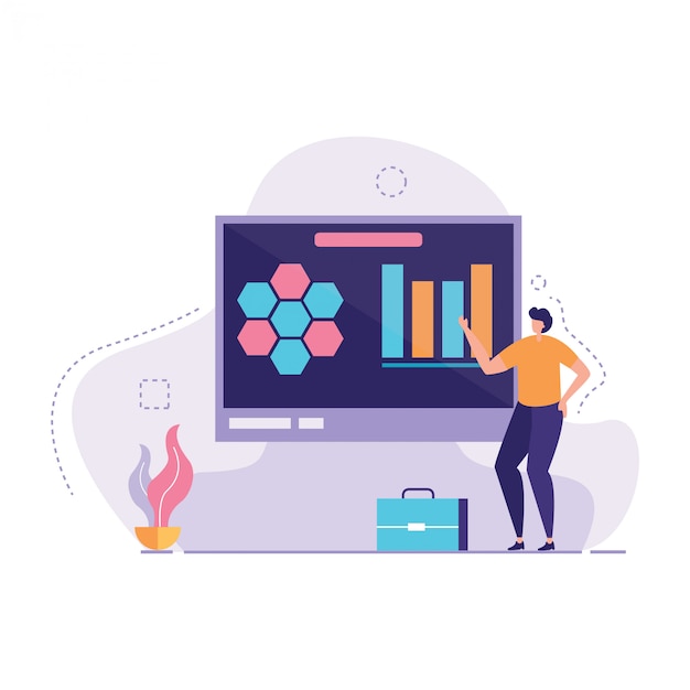 Vetor gerente explain chart on monitor vector