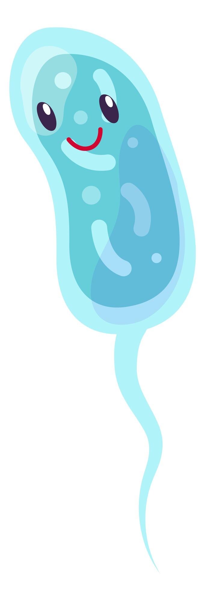Vetor germe azul. micróbio de desenho animado. criatura de microbiologia isolada no fundo branco