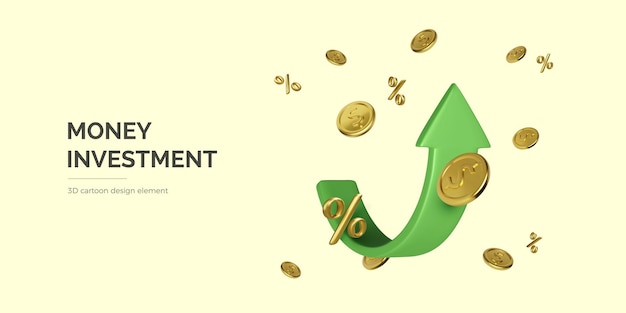 Vetor gestão de dinheiro sucesso de investimento e crescimento conceito de lucro 3d flecha para cima