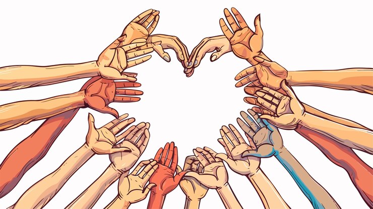 Vetor gesto de coração de amor e apoio significando compaixão e conexão