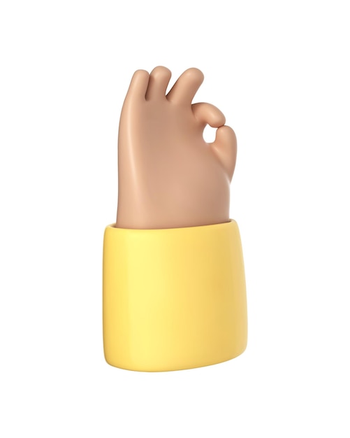 Gesto de mão dos desenhos animados 3D de sinal de ok isolado no fundo branco Ícone com braço humano com os dedos mostrando zero ou símbolo de ilustração 3d vetorial bem