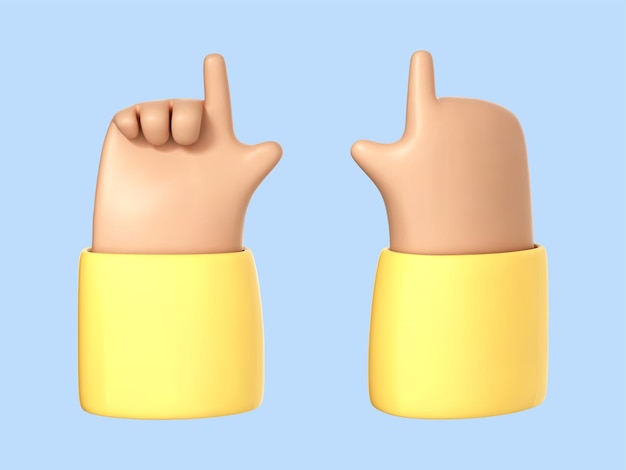 Gestos de mão apontando 3D isolados no fundo azul Palma dos desenhos animados com o dedo indicador aparecendo Mão tocando ou apontando algo Ilustração 3d do vetor