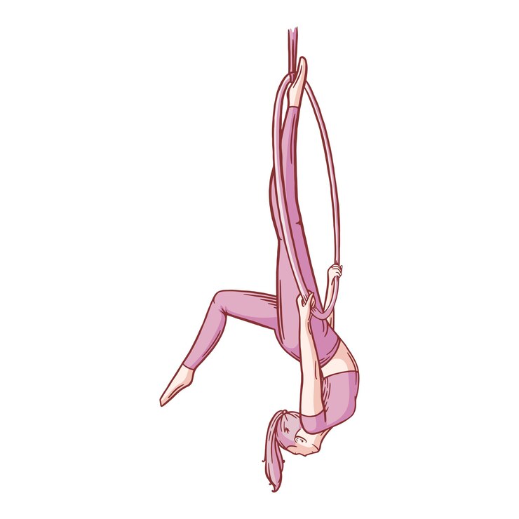 Vetor ginasta aérea feminina no aro ginástica aérea força iproving pose vetor de desenho colorido