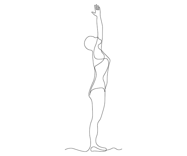 Vetor ginástica abstrata de pose de ioga desenho contínuo de uma linha