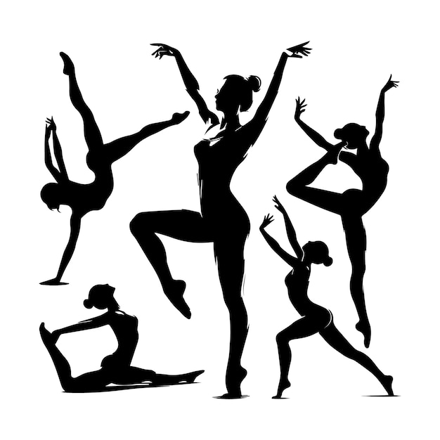 ginástica mulher treino pilates esporte mulher silhueta vetor eps em fundo branco