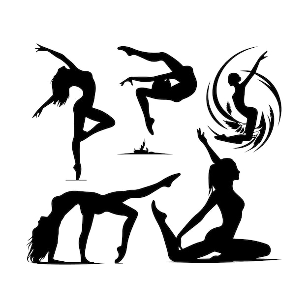 ginástica mulher treino pilates esporte mulher silhueta vetor eps em fundo branco