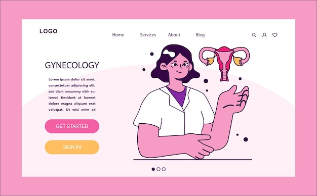 Vetor ginecologia web ou desembarque saúde das mulheres ginecologista estudo útero anatomia humana ovário e útero