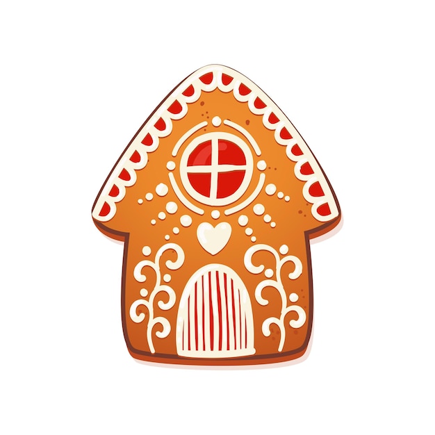 Gingerbread house. biscoito tradicional de natal bonito com decoração de glacê branco. ilustração vetorial.