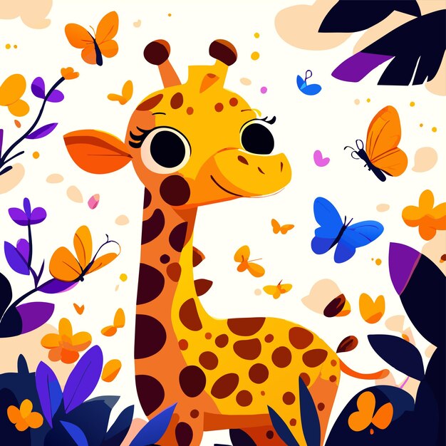 Girafa bonita desenhada à mão plana estilosa adesivo de desenho animado conceito de ícone ilustração isolada