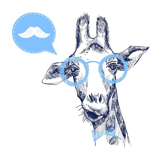 Girafa bonita hipster com bigode