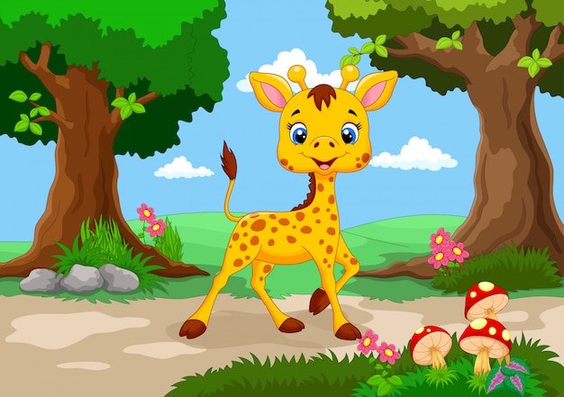 Girafa bonitinha nos desenhos animados da selva