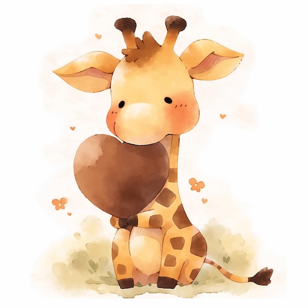 Vetor girafa com um presente e corações