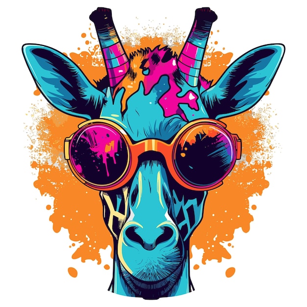 Girafa de discoteca colorida engraçada usando óculos de sol Arte vetorial imprimível para roupas de canecas de camisetas