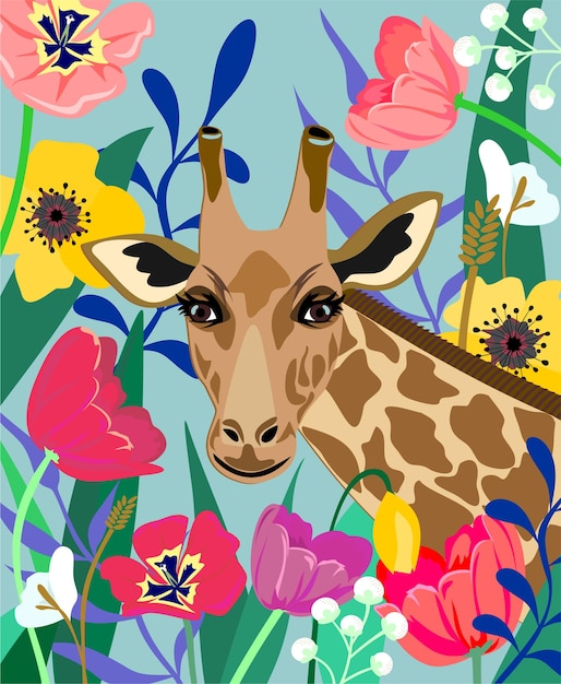 Girafa entre as flores