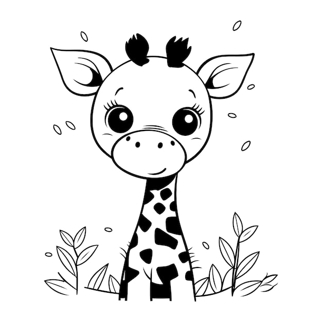 Vetor girafa fofa animal desenho animado ilustração vetorial design gráfico em preto e branco