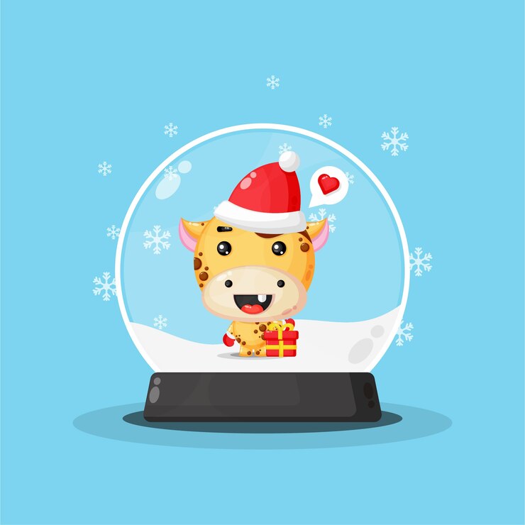 Vetor girafa fofa em uma bola de neve
