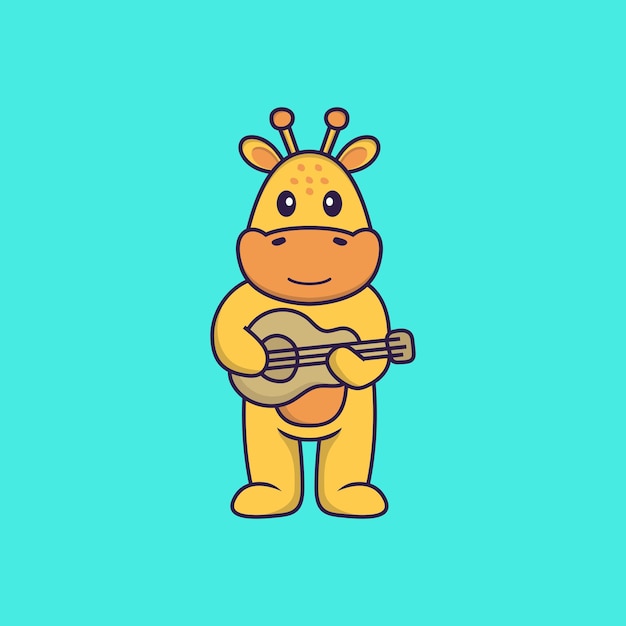 Girafa gira tocando guitarra. conceito de desenho animado animal isolado. estilo flat cartoon