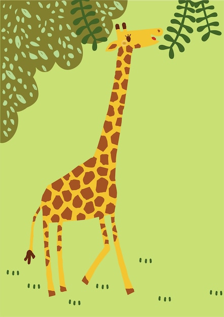 Girafa no fundo da paisagem, estilo dos desenhos animados