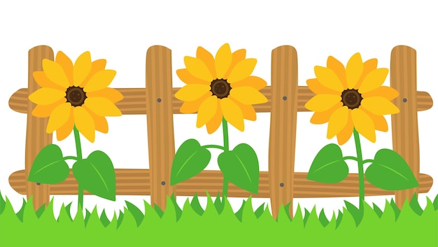 Girassóis em cima da cerca Ilustração em vetor conceito de país de fundo em estilo plano