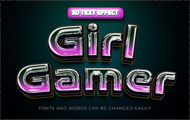 Girl gamer estilo de efeito de texto 3d editável