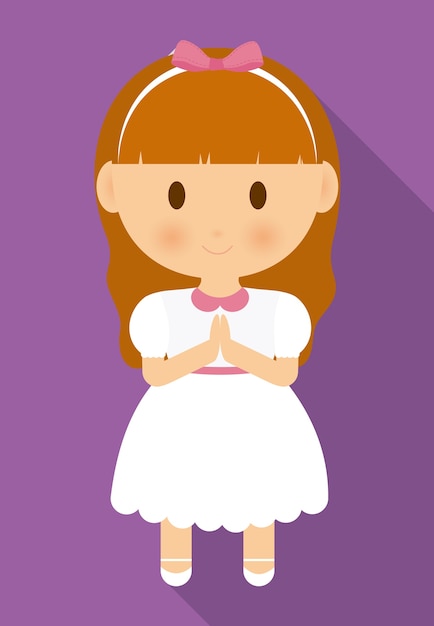 Girl kid cartoon ícone de vestido branco