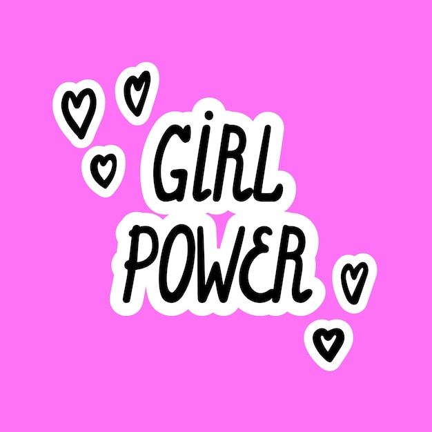 Girl power lettering no estilo doodle desenhado à mão com um traçado capa de adesivo de cartaz vetorial