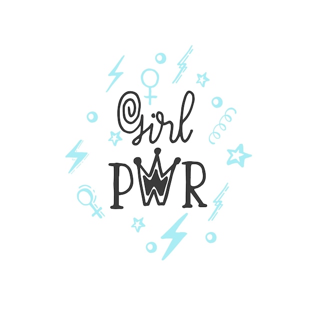 Vetor girl power um slogan feminista grl pwr letras manuscritas mulher frase motivacional