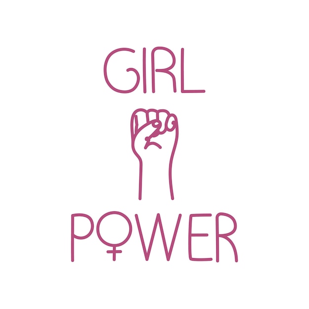 Girls power, dia internacional da mulher, inscrição, texto, suporte, feliz, ícones, design simples