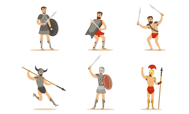 Gladiador O combatente armado do Império Romano Ilustração vetorial isolada em fundo branco