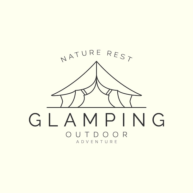 Vetor glamping design de ilustração de modelo de logotipo de arte de linha minimalista
